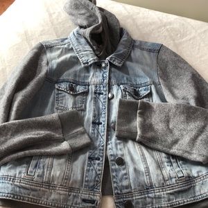 Denim jacket with a built-in hoodie